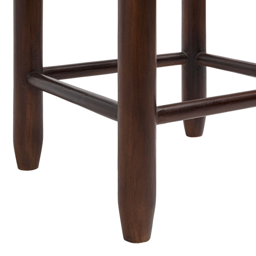 Caldor Coastal Casual Handcrafted Teak Wood Backless Indoor/Outdoor Counter Stool with Synthetic Woven Seat