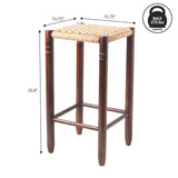 Caldor Coastal Casual Handcrafted Teak Wood Backless Indoor/Outdoor Counter Stool with Synthetic Woven Seat