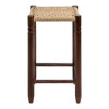 Caldor Coastal Casual Handcrafted Teak Wood Backless Indoor/Outdoor Counter Stool with Synthetic Woven Seat