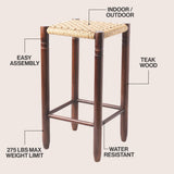 Caldor Coastal Casual Handcrafted Teak Wood Backless Indoor/Outdoor Counter Stool with Synthetic Woven Seat