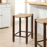 Caldor Coastal Casual Handcrafted Teak Wood Backless Indoor/Outdoor Counter Stool with Synthetic Woven Seat