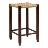 Caldor Coastal Casual Handcrafted Teak Wood Backless Indoor/Outdoor Counter Stool with Synthetic Woven Seat