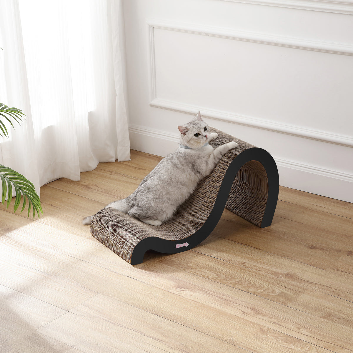 Kuna 27" Modern Cardboard Double-Sided Wave Cat Scratcher with Catnip