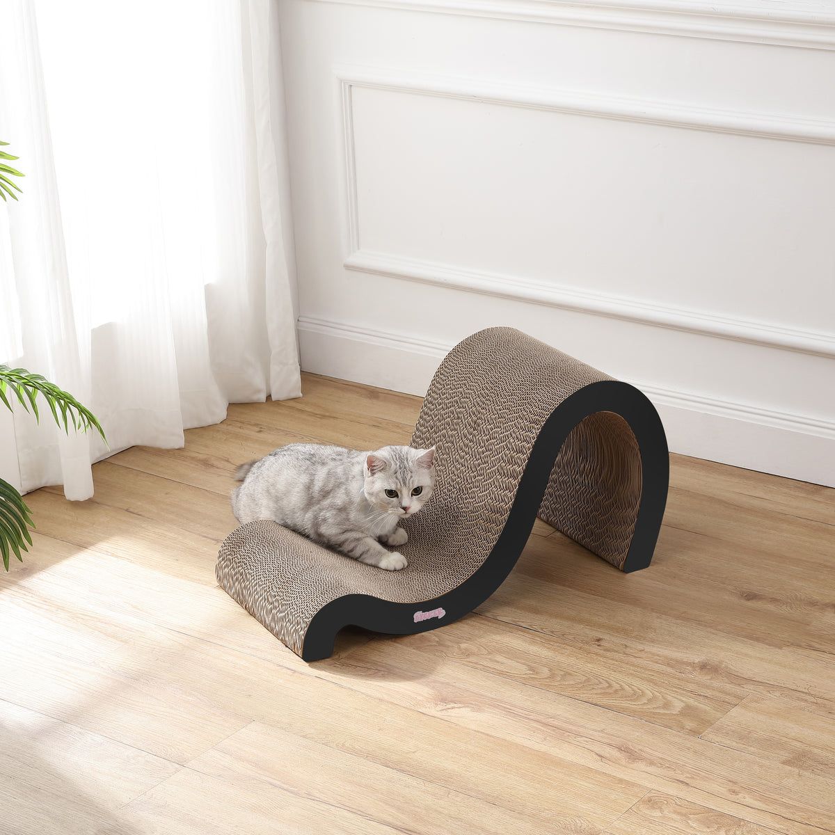 Kuna 27" Modern Cardboard Double-Sided Wave Cat Scratcher with Catnip