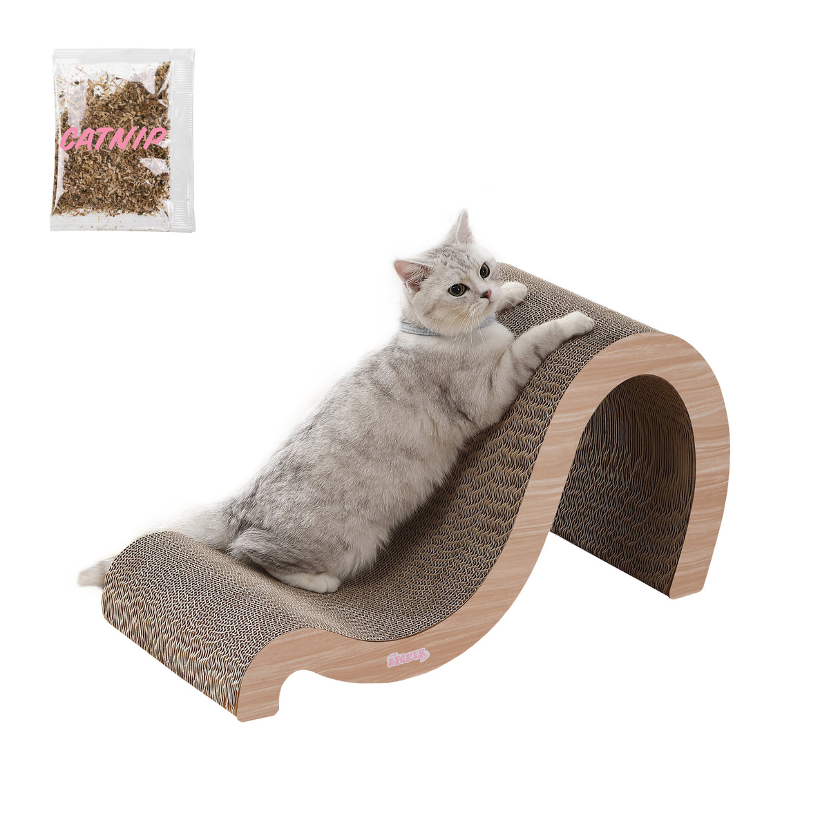 Kuna 27" Modern Cardboard Double-Sided Wave Cat Scratcher with Catnip
