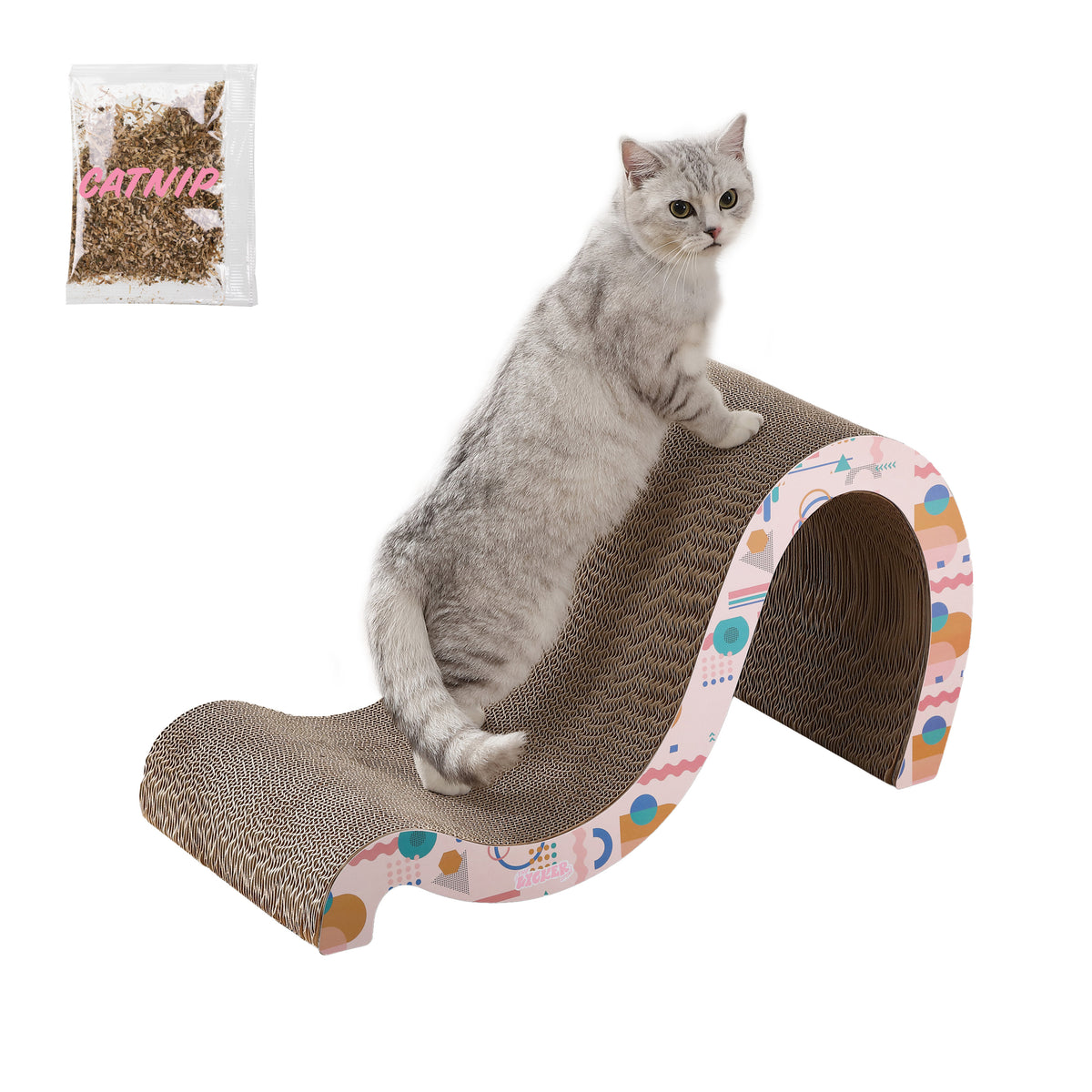 Kuna 27" Modern Cardboard Double-Sided Wave Cat Scratcher with Catnip