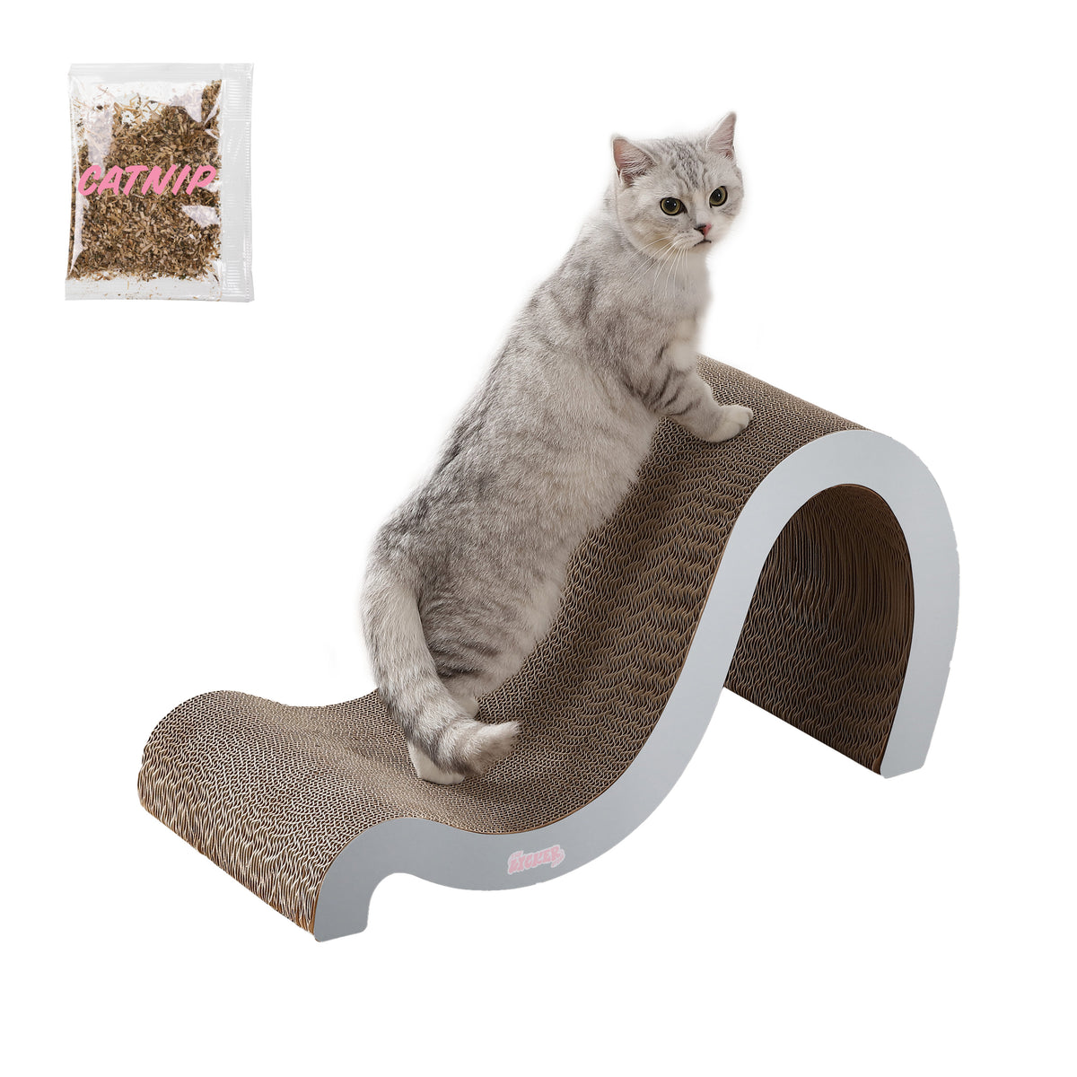 Kuna 27" Modern Cardboard Double-Sided Wave Cat Scratcher with Catnip