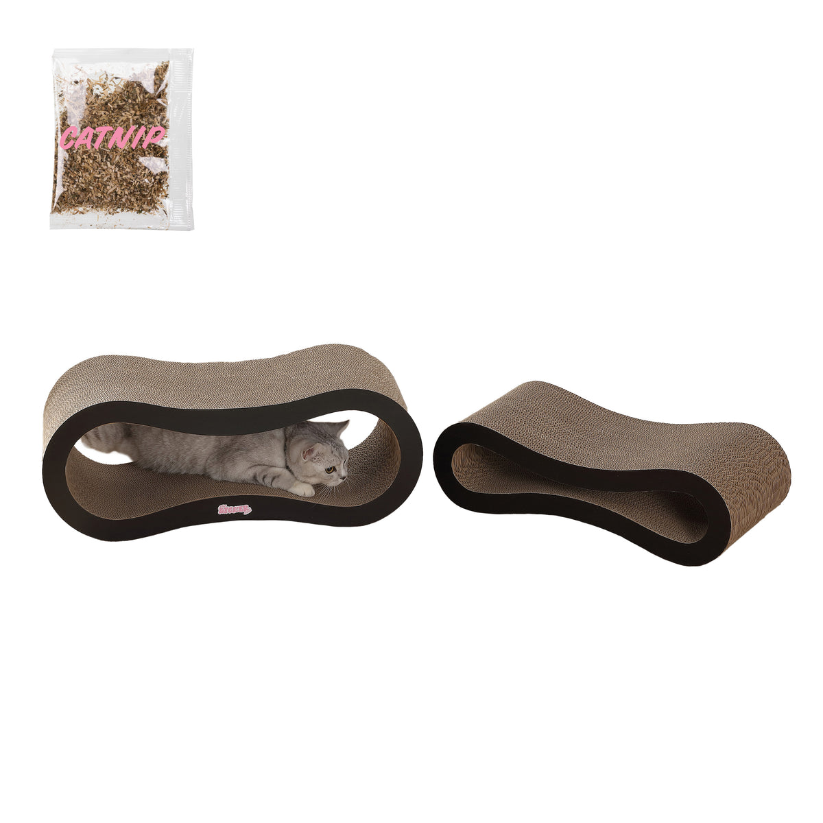 Surbhi 26" Modern Cardboard Infinity 2-in-1 Lounge Bed Cat Scratcher with Catnip