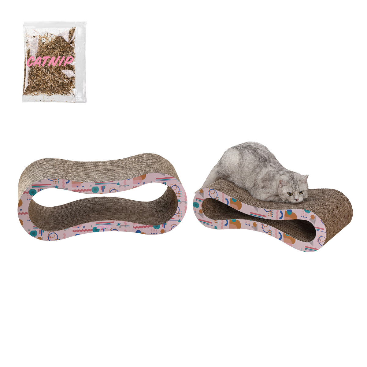 Surbhi 26" Modern Cardboard Infinity 2-in-1 Lounge Bed Cat Scratcher with Catnip