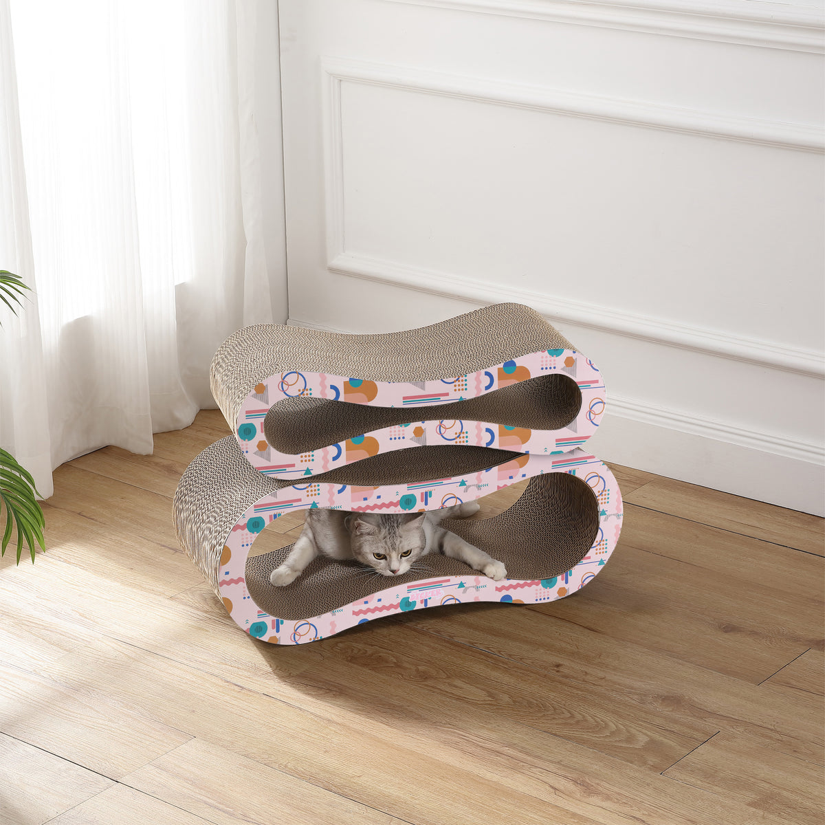 Surbhi 26" Modern Cardboard Infinity 2-in-1 Lounge Bed Cat Scratcher with Catnip
