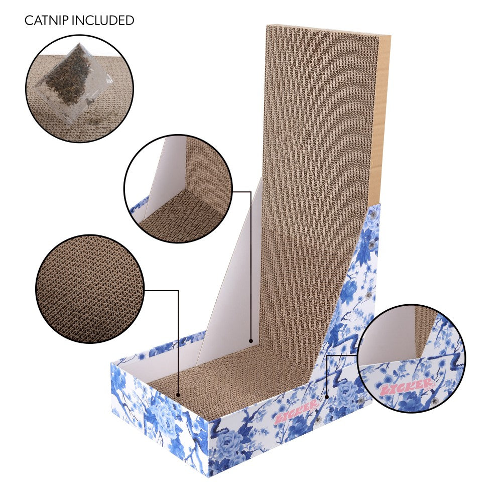 Pawzy 23.8" Modern L Shaped Vertical Cardboard Cat Scratcher Stand with Catnip