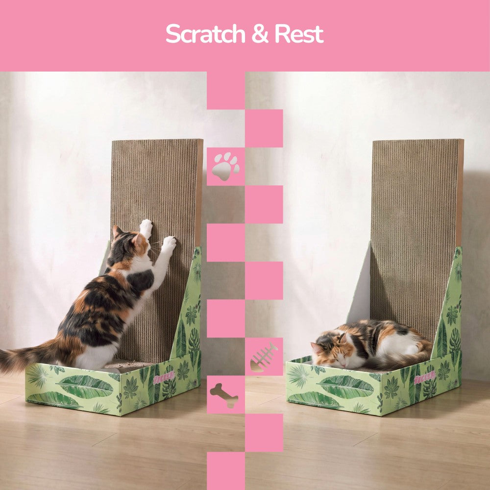 Pawzy 23.8" Modern L Shaped Vertical Cardboard Cat Scratcher Stand with Catnip