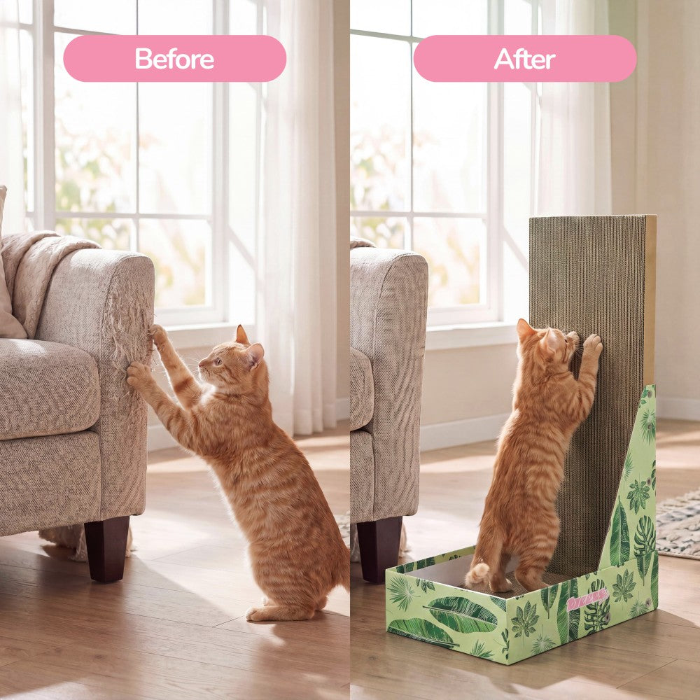 Pawzy 23.8" Modern L Shaped Vertical Cardboard Cat Scratcher Stand with Catnip