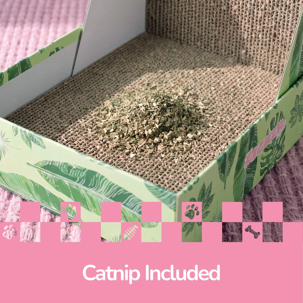 Pawzy 23.8" Modern L Shaped Vertical Cardboard Cat Scratcher Stand with Catnip