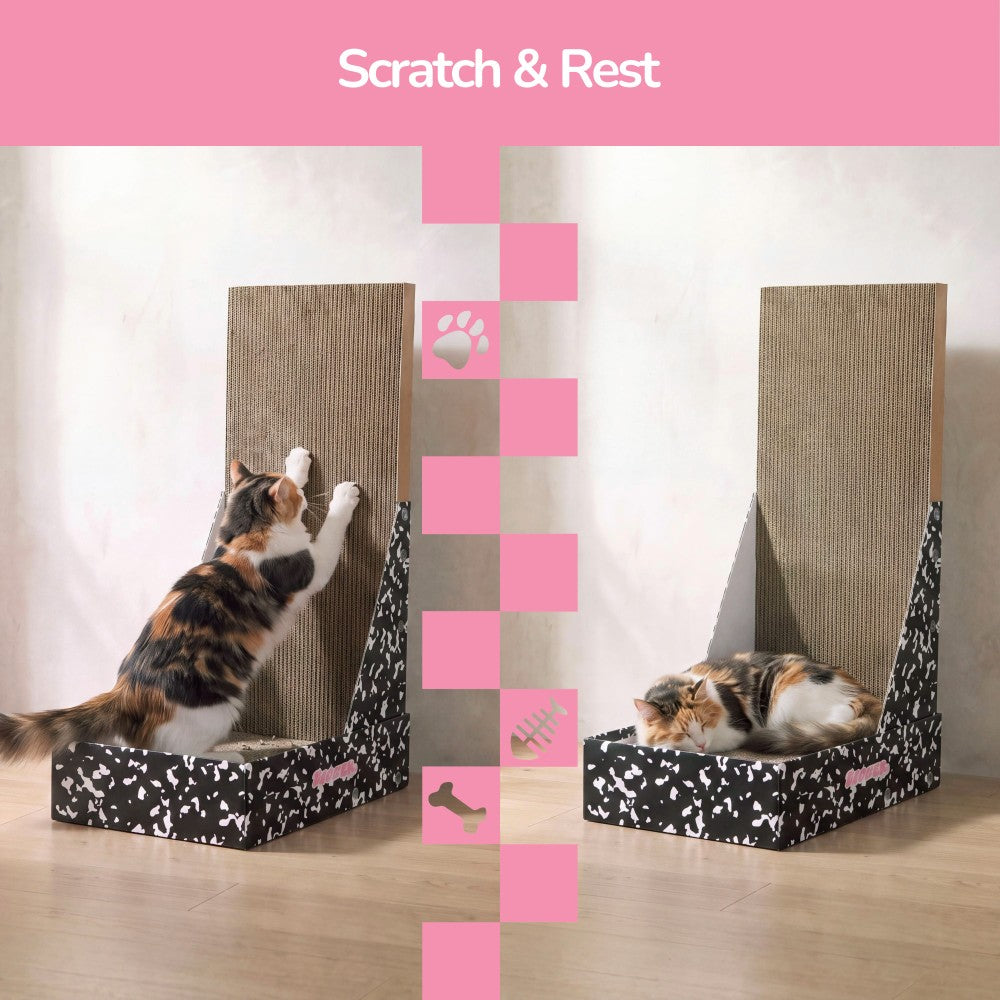 Pawzy 23.8" Modern L Shaped Vertical Cardboard Cat Scratcher Stand with Catnip