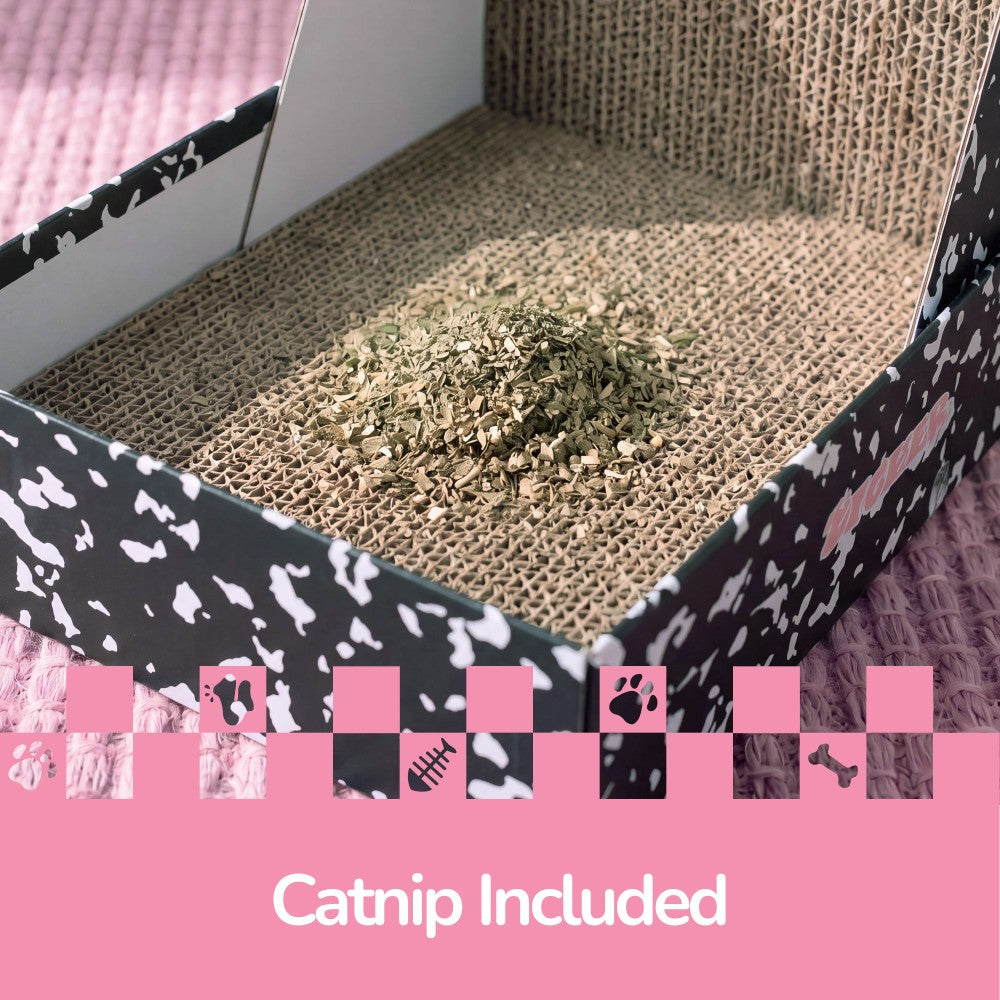 Pawzy 23.8" Modern L Shaped Vertical Cardboard Cat Scratcher Stand with Catnip
