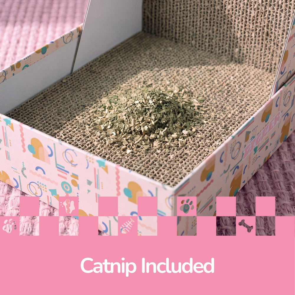 Pawzy 23.8" Modern L Shaped Vertical Cardboard Cat Scratcher Stand with Catnip