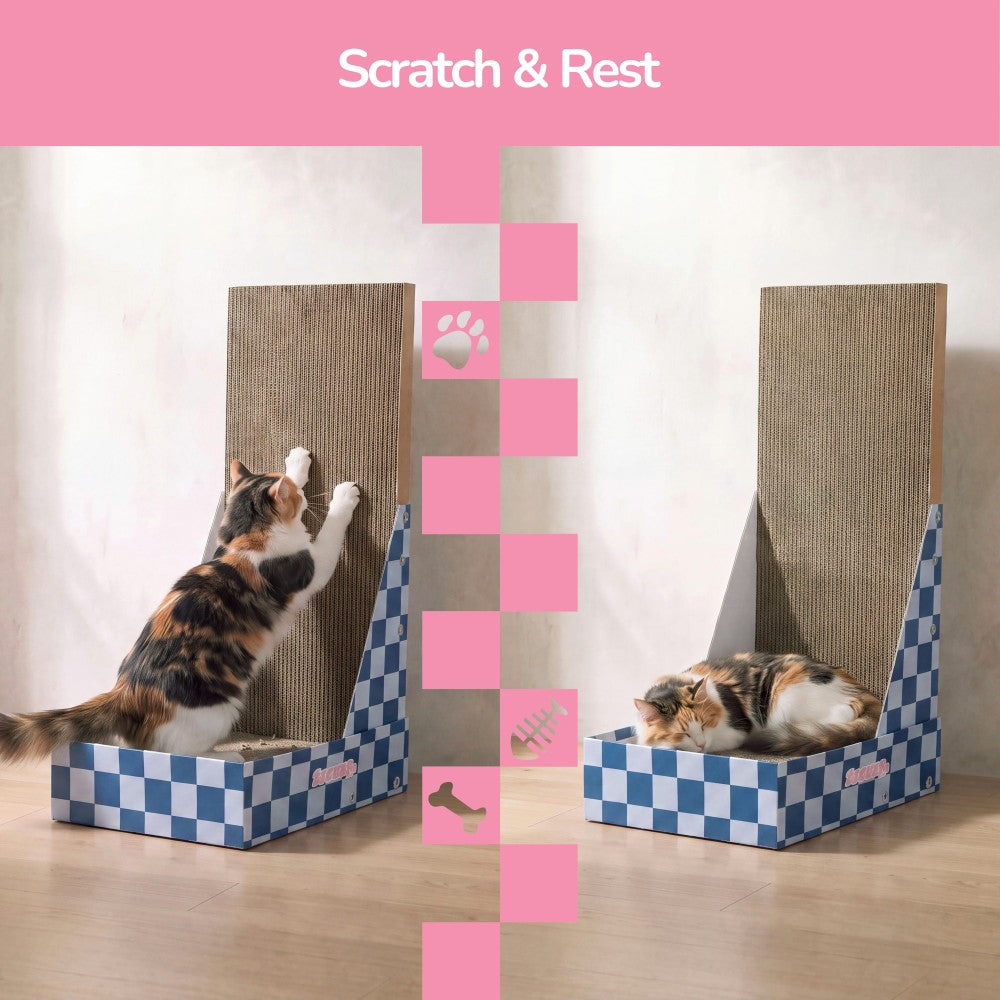 Pawzy 23.8" Modern L Shaped Vertical Cardboard Cat Scratcher Stand with Catnip