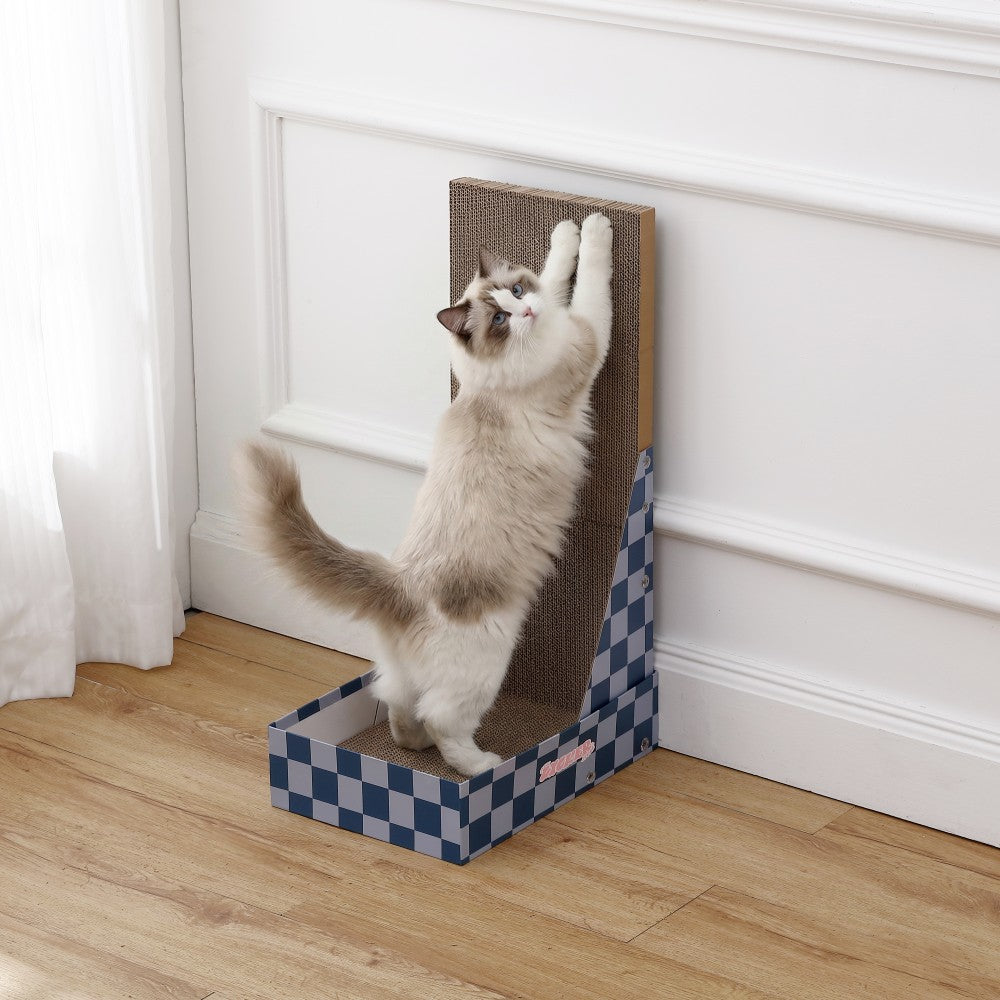 Pawzy 23.8" Modern L Shaped Vertical Cardboard Cat Scratcher Stand with Catnip