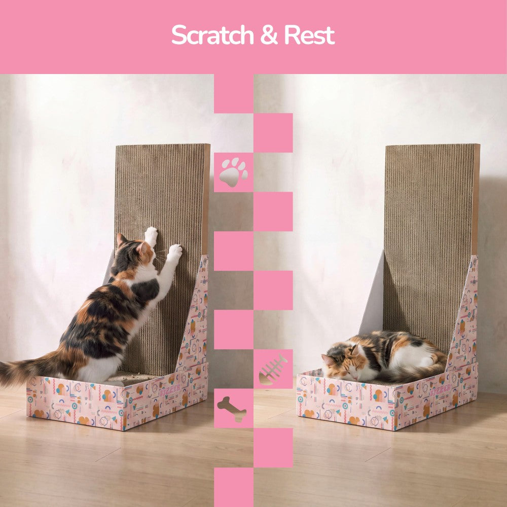 Pawzy 23.8" Modern L Shaped Vertical Cardboard Cat Scratcher Stand with Catnip