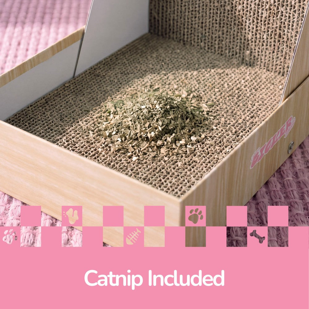 Pawzy 23.8" Modern L Shaped Vertical Cardboard Cat Scratcher Stand with Catnip
