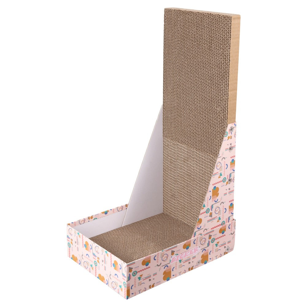 Pawzy 23.8" Modern L Shaped Vertical Cardboard Cat Scratcher Stand with Catnip