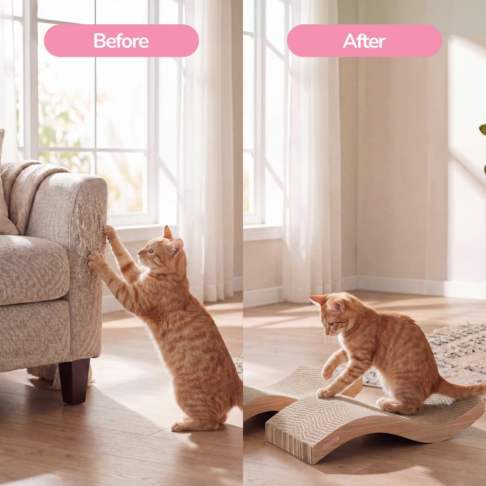 Furli 17.5" Modern Wave Shaped Reversible Cardboard Lounge Cat Scratcher with Catnip