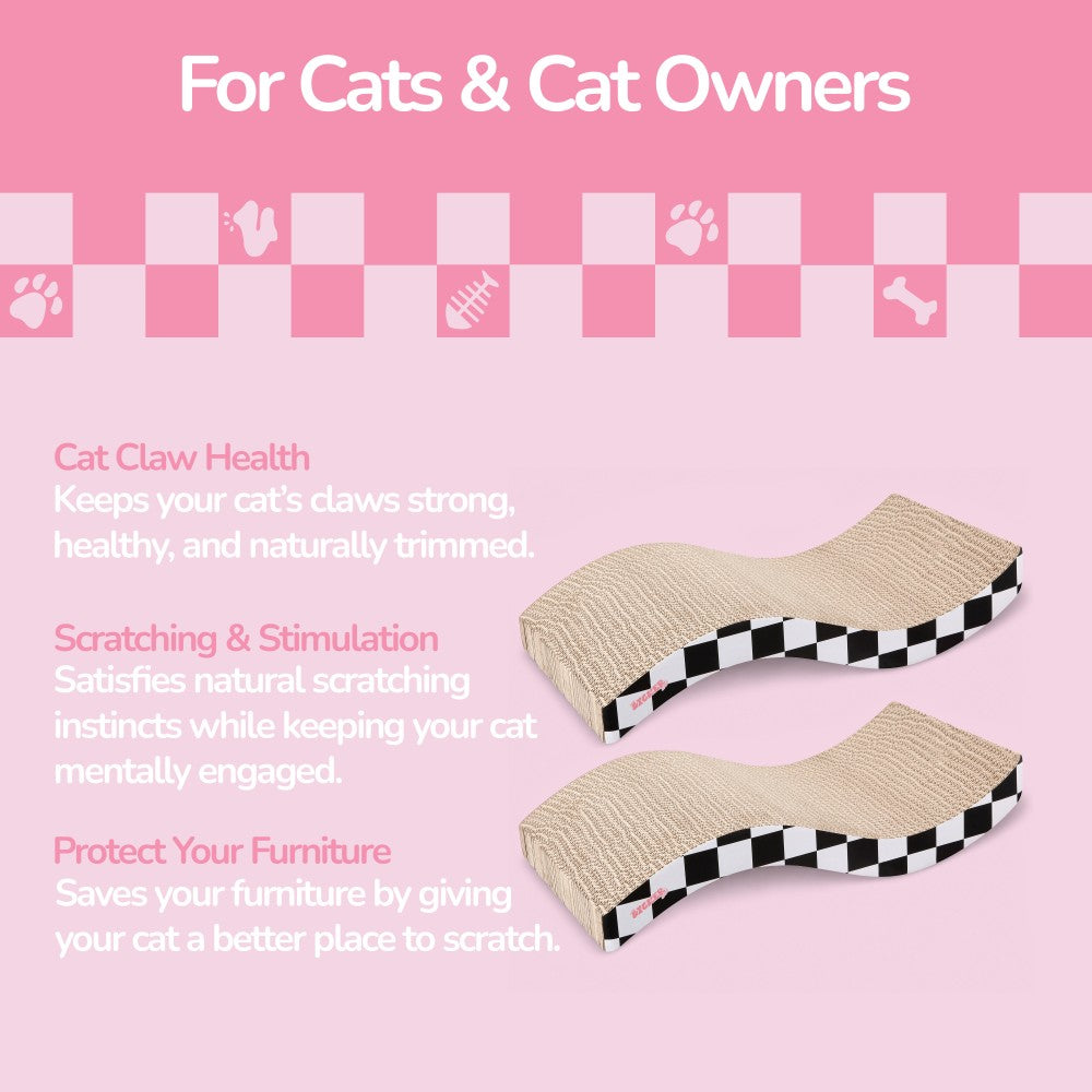 Furli 17.5" Modern Wave Shaped Reversible Cardboard Lounge Cat Scratcher with Catnip