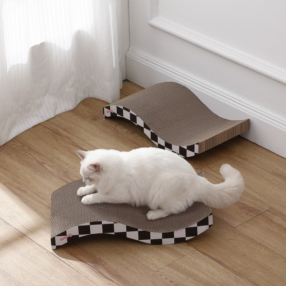 Furli 17.5" Modern Wave Shaped Reversible Cardboard Lounge Cat Scratcher with Catnip