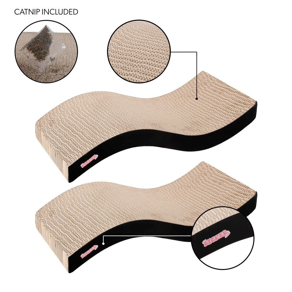 Furli 17.5" Modern Wave Shaped Reversible Cardboard Lounge Cat Scratcher with Catnip