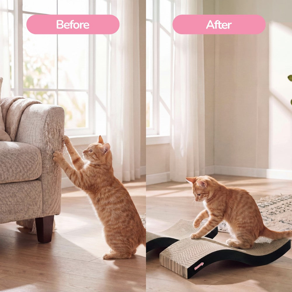 Furli 17.5" Modern Wave Shaped Reversible Cardboard Lounge Cat Scratcher with Catnip
