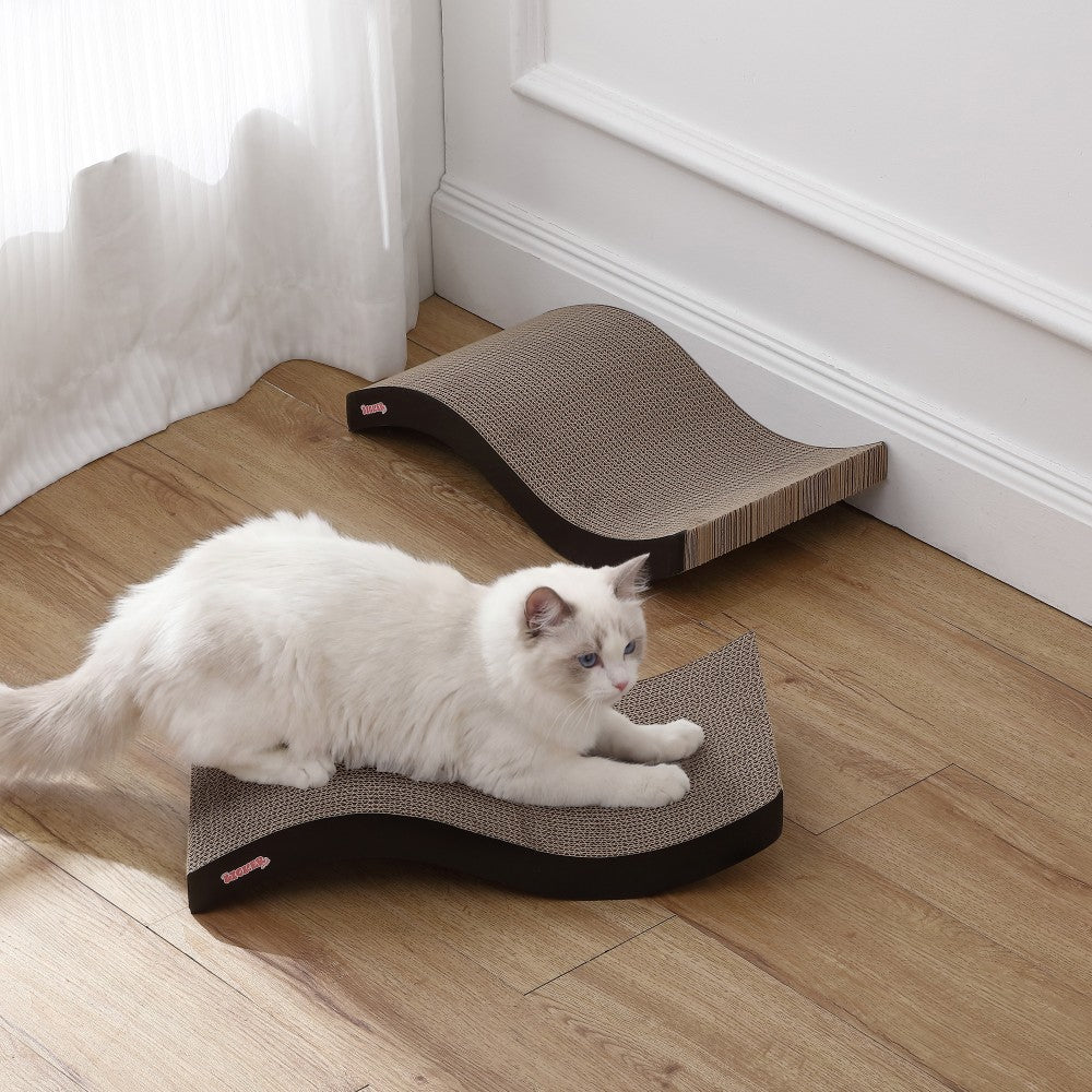 Furli 17.5" Modern Wave Shaped Reversible Cardboard Lounge Cat Scratcher with Catnip
