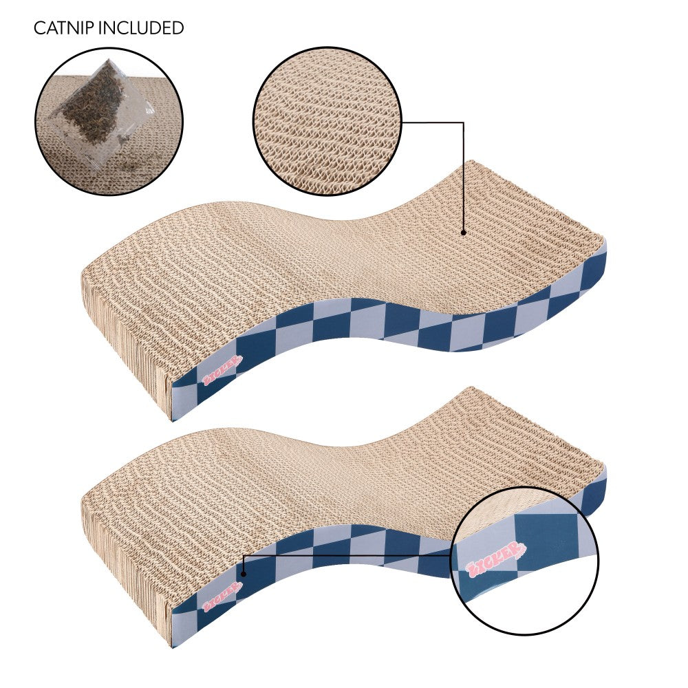 Furli 17.5" Modern Wave Shaped Reversible Cardboard Lounge Cat Scratcher with Catnip