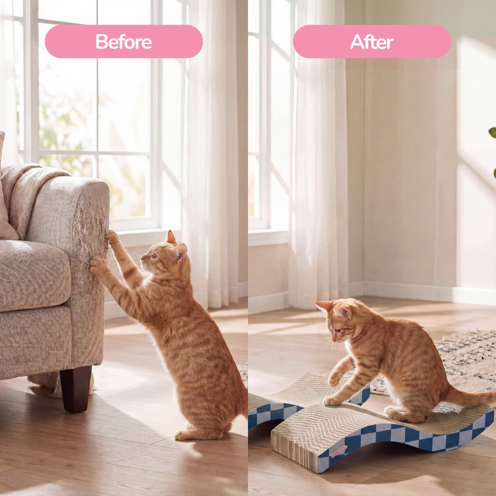 Furli 17.5" Modern Wave Shaped Reversible Cardboard Lounge Cat Scratcher with Catnip
