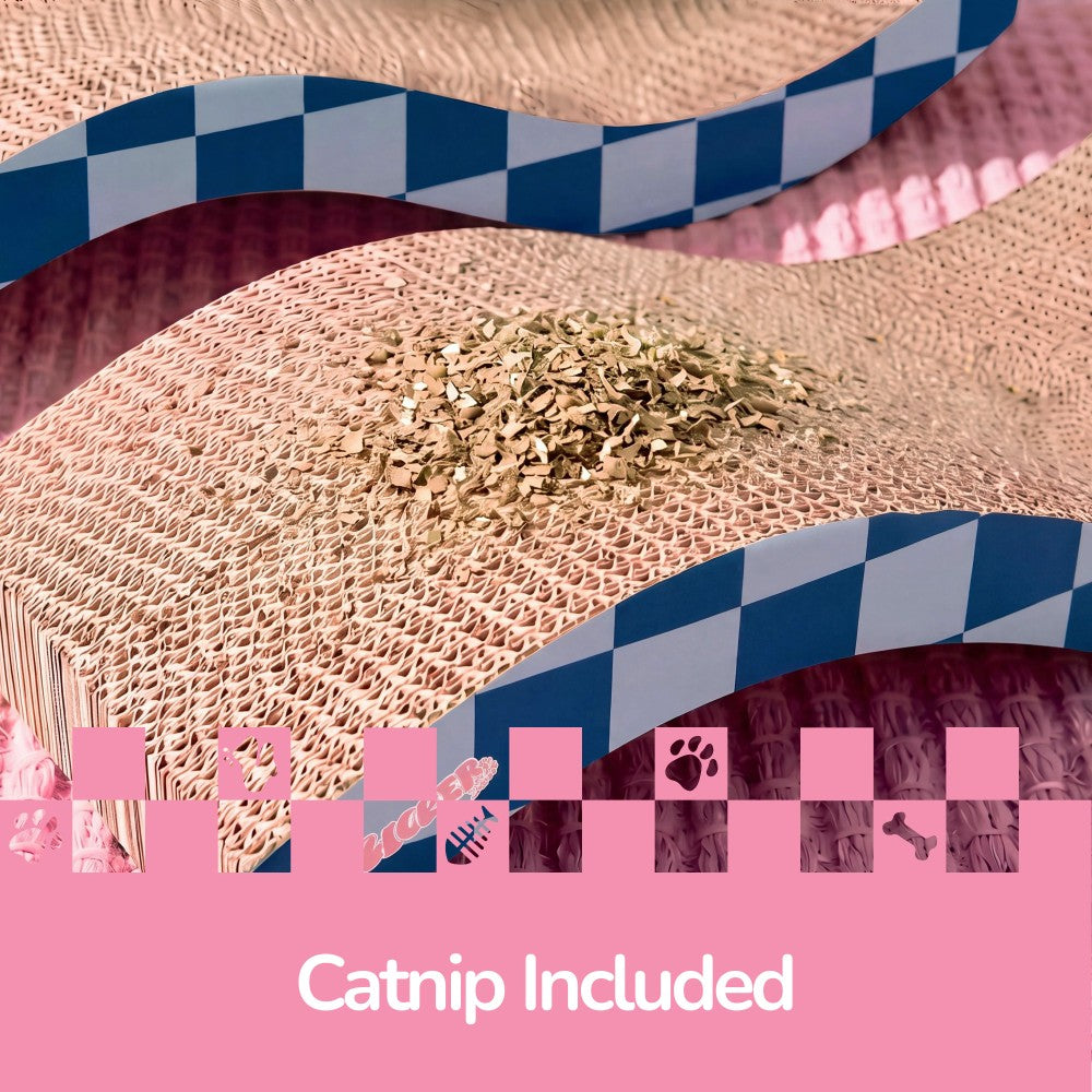 Furli 17.5" Modern Wave Shaped Reversible Cardboard Lounge Cat Scratcher with Catnip