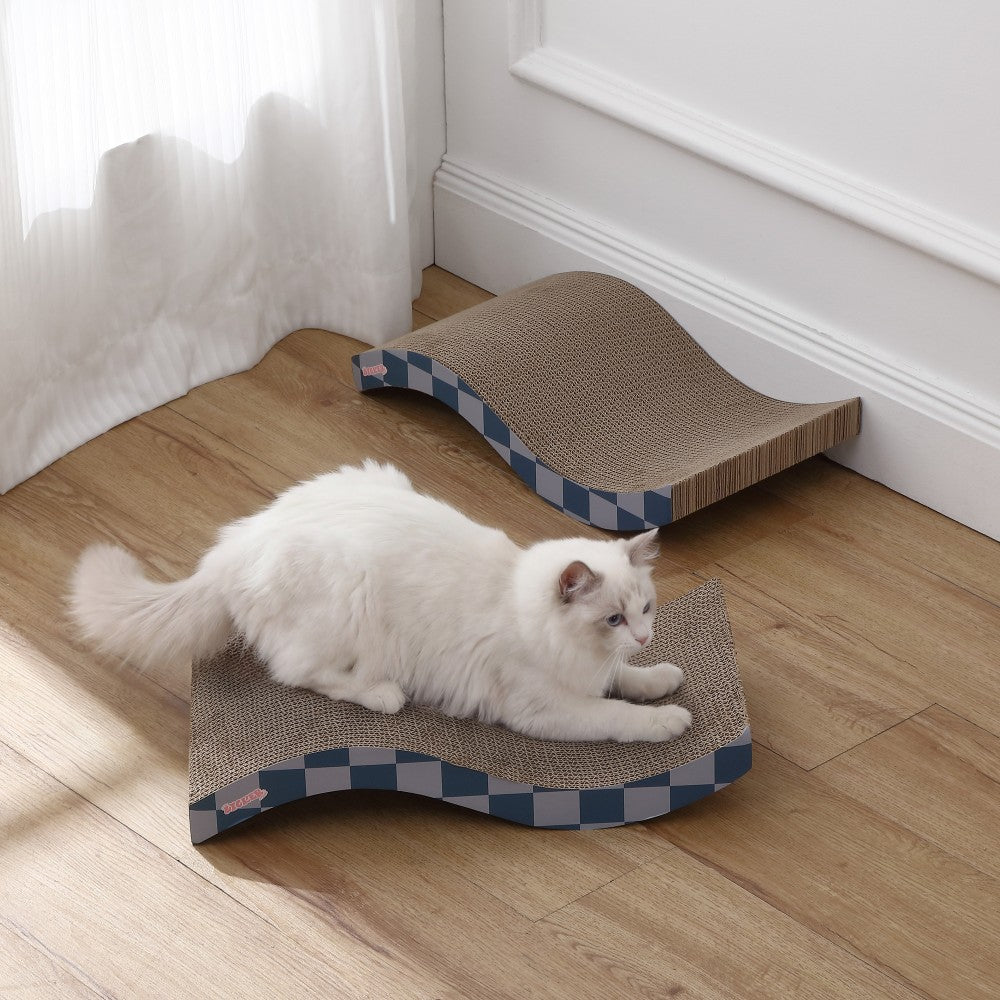Furli 17.5" Modern Wave Shaped Reversible Cardboard Lounge Cat Scratcher with Catnip