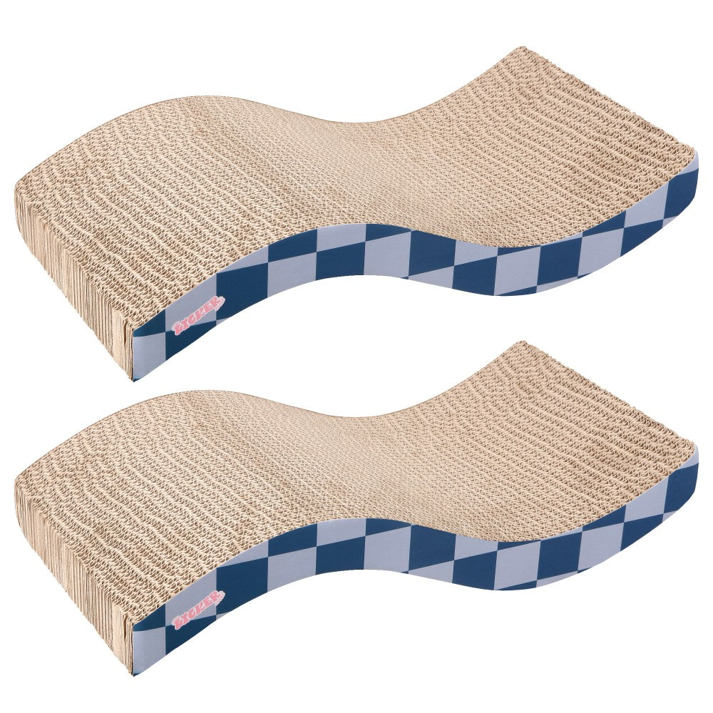 Furli 17.5" Modern Wave Shaped Reversible Cardboard Lounge Cat Scratcher with Catnip