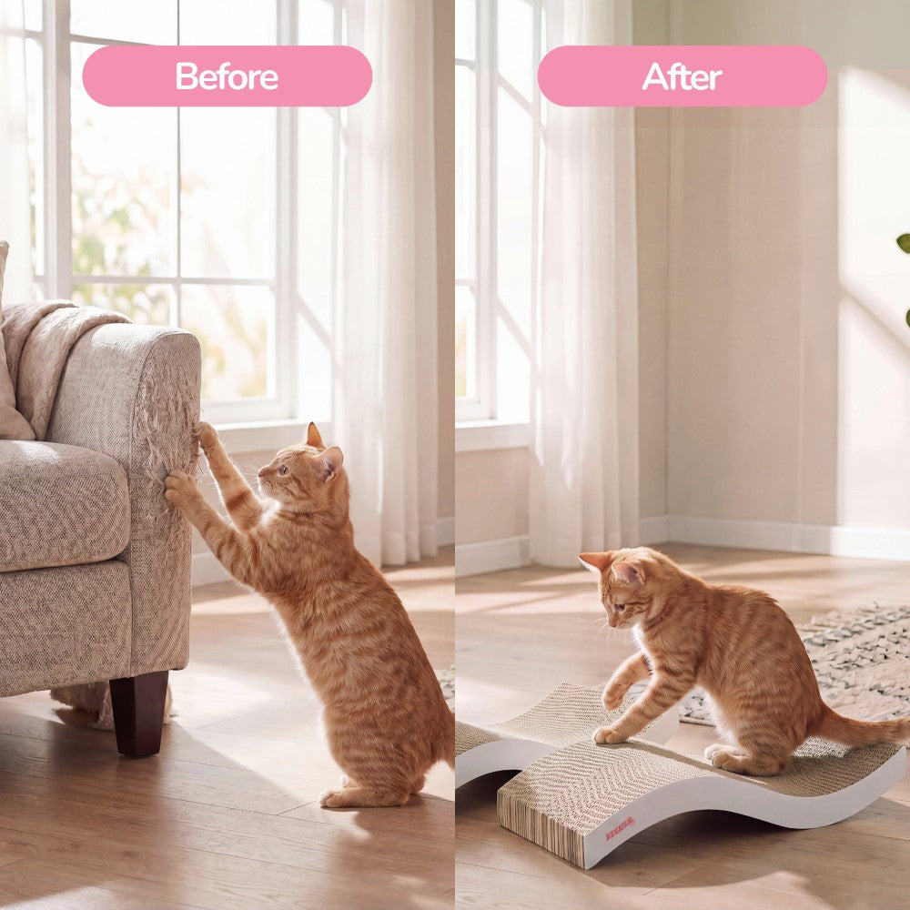 Furli 17.5" Modern Wave Shaped Reversible Cardboard Lounge Cat Scratcher with Catnip