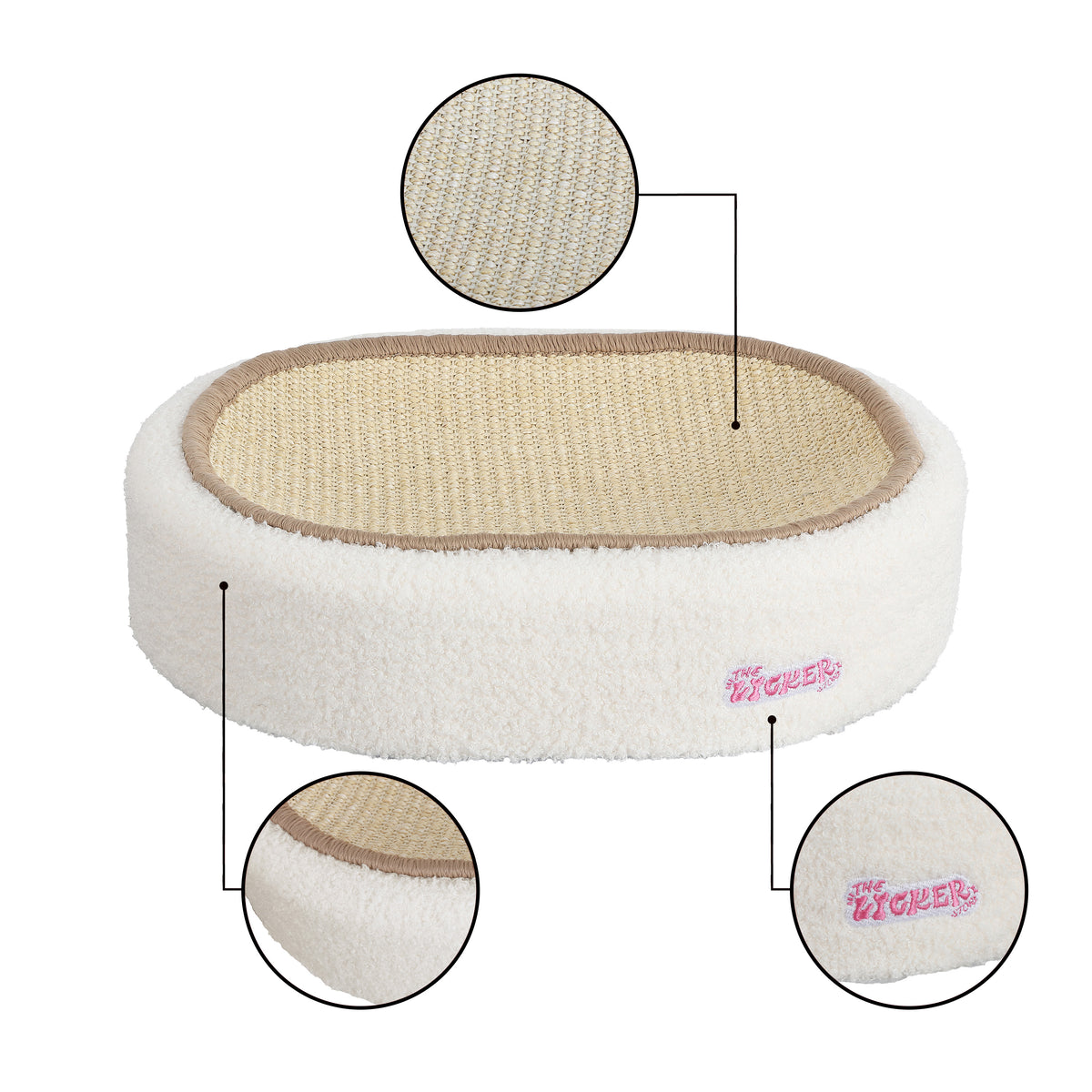 Jude 16 in. Modern Oval Sisal Cat Scratcher Lounge Bed with Soft Bouclé Raised Edge - Cream