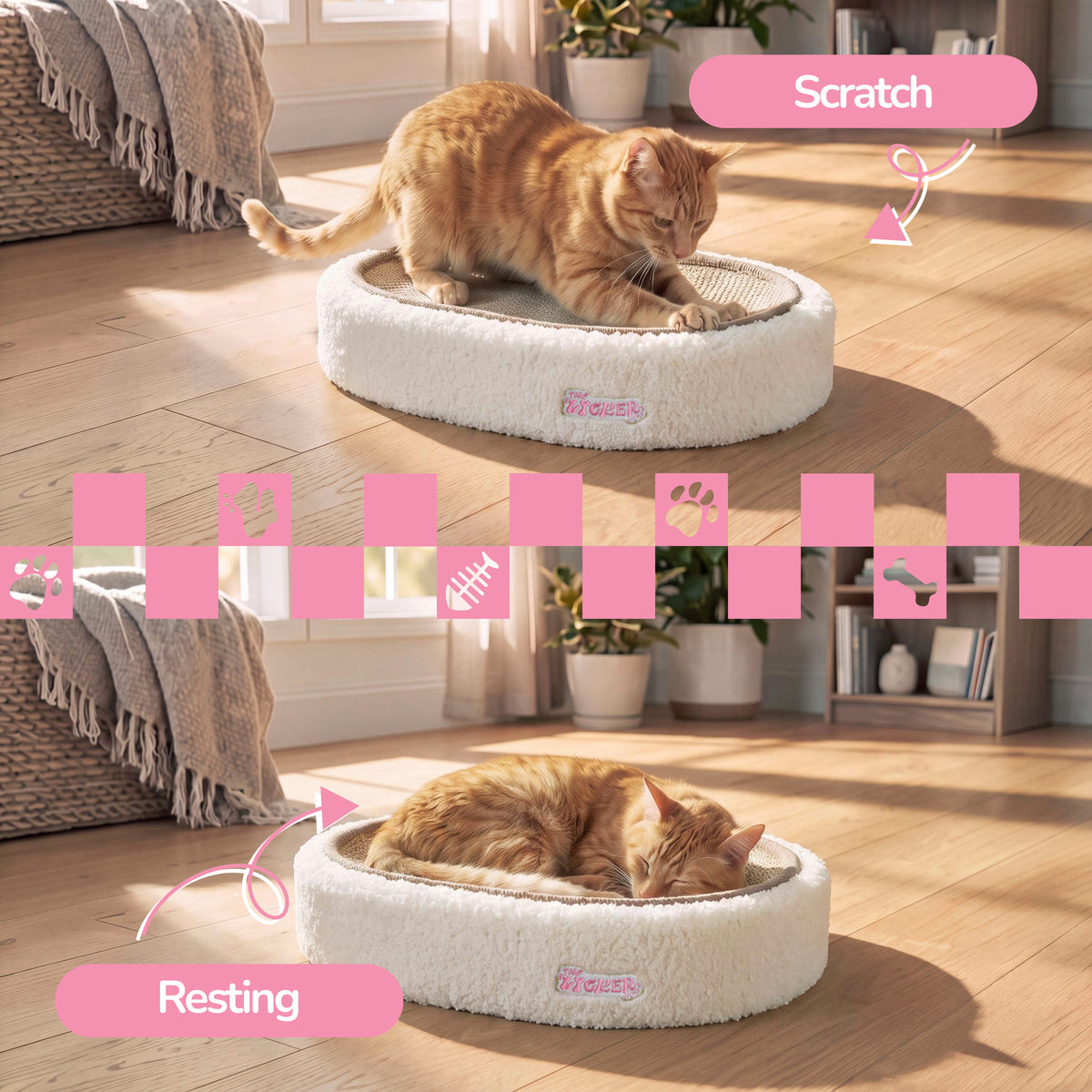 Jude 16 in. Modern Oval Sisal Cat Scratcher Lounge Bed with Soft Bouclé Raised Edge - Cream