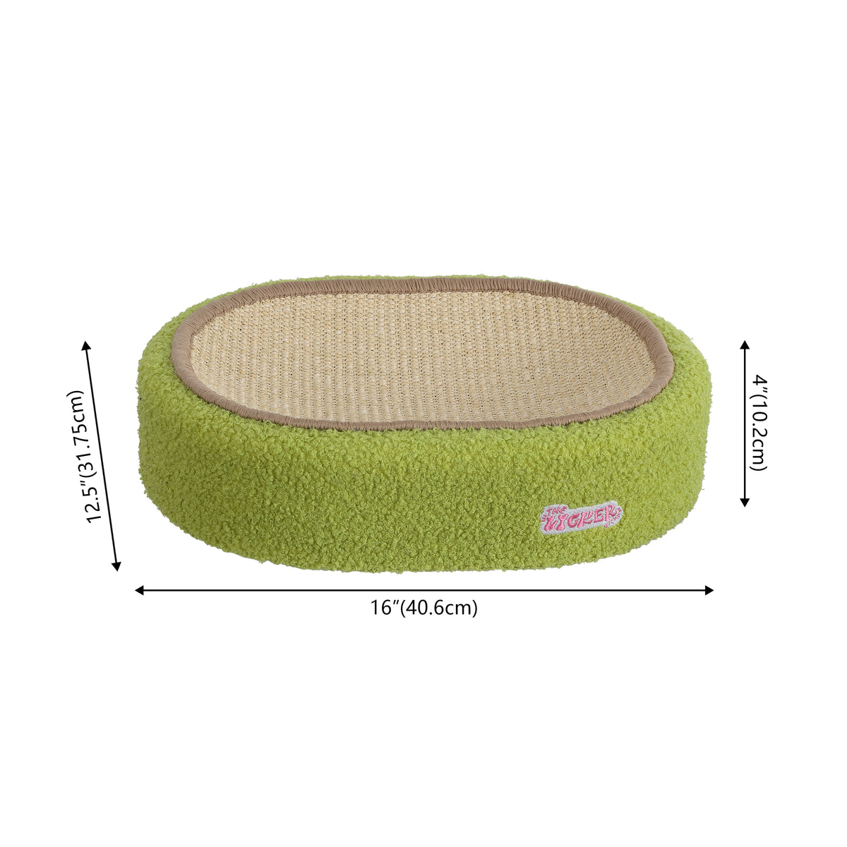 Jude 16 in. Modern Oval Sisal Cat Scratcher Lounge Bed with Soft Bouclé Raised Edge - Green