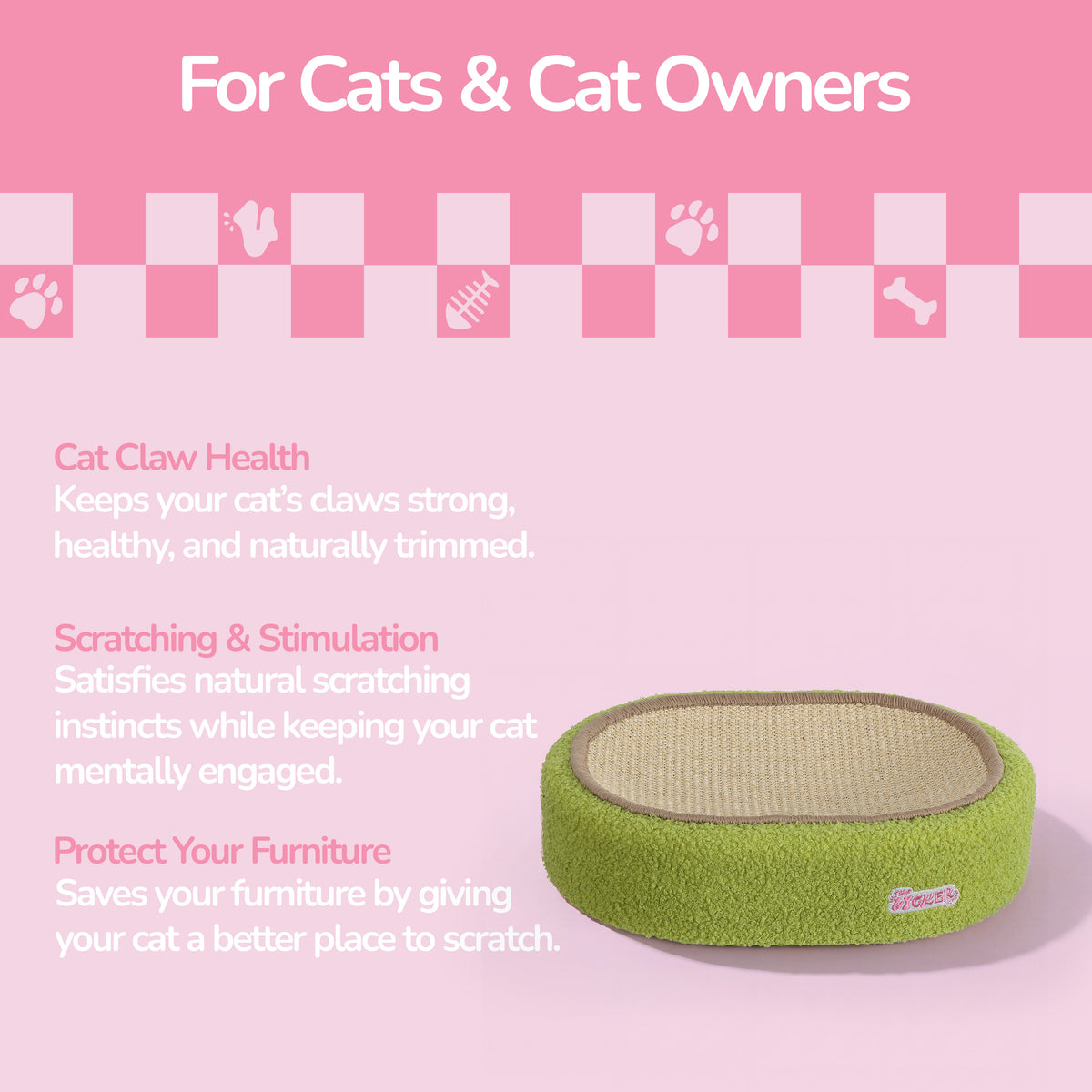 Jude 16 in. Modern Oval Sisal Cat Scratcher Lounge Bed with Soft Bouclé Raised Edge - Green