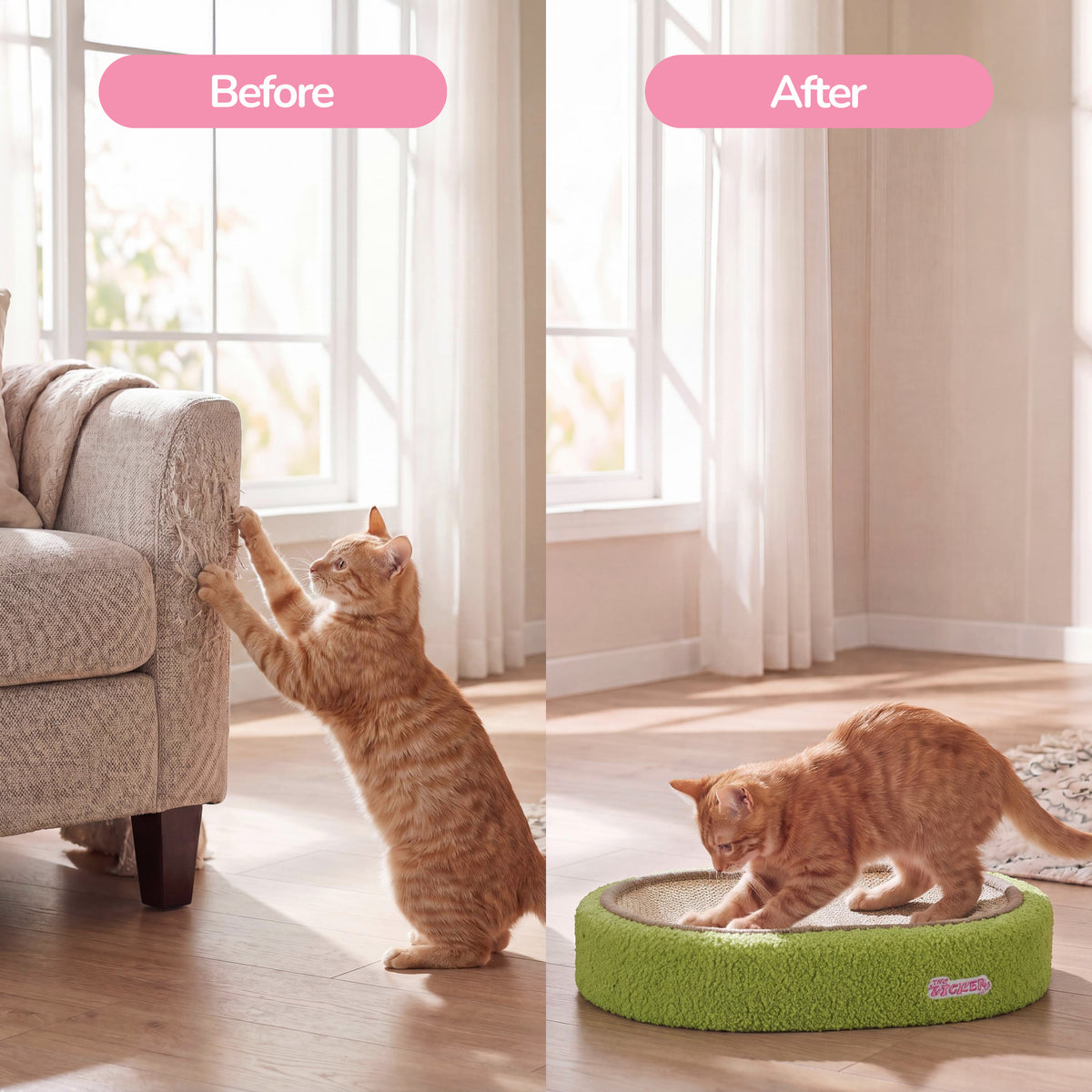 Jude 16 in. Modern Oval Sisal Cat Scratcher Lounge Bed with Soft Bouclé Raised Edge - Green