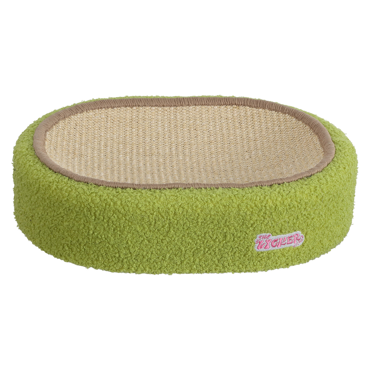Jude 16 in. Modern Oval Sisal Cat Scratcher Lounge Bed with Soft Bouclé Raised Edge - Green
