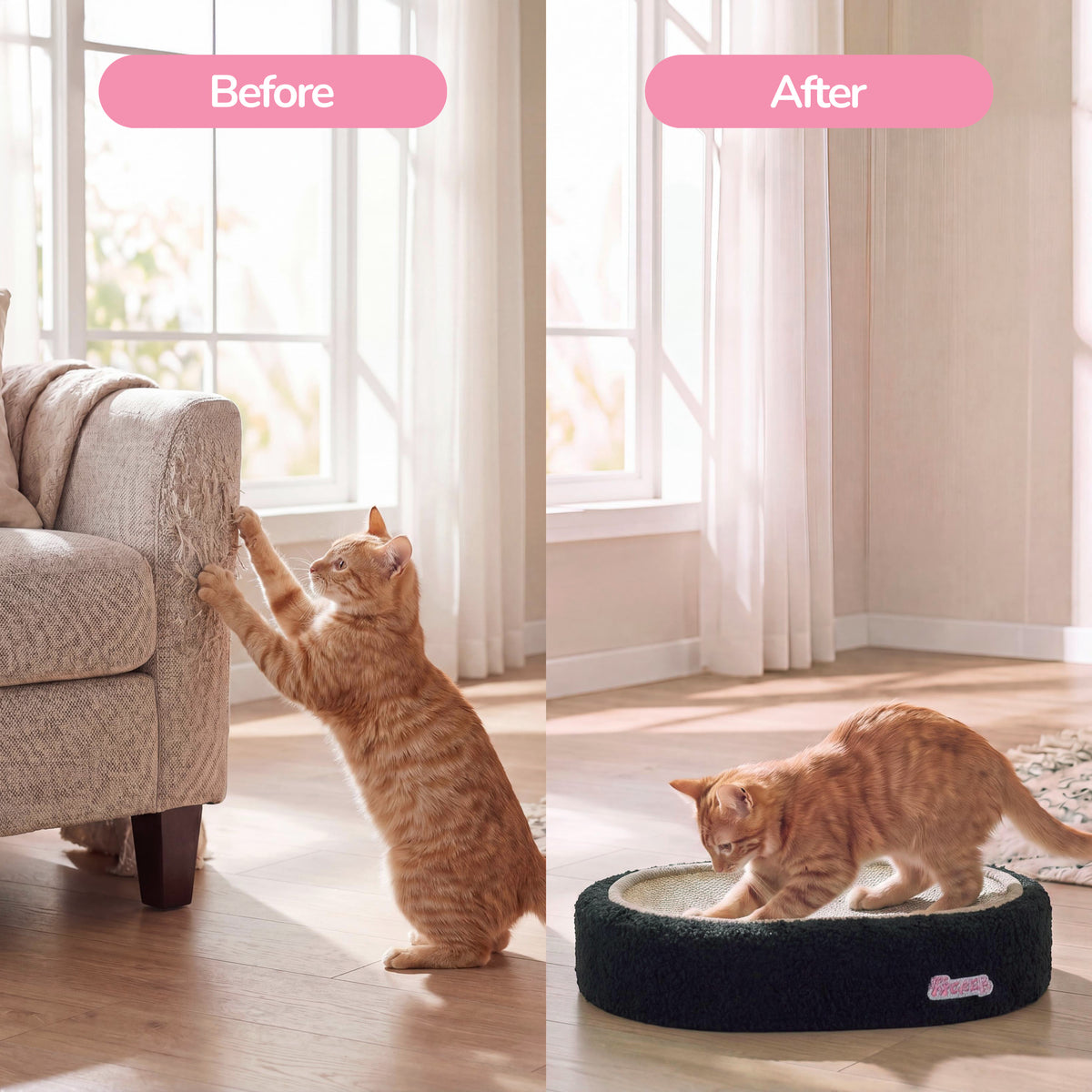 Jude 16 in. Modern Oval Sisal Cat Scratcher Lounge Bed with Soft Bouclé Raised Edge - Black