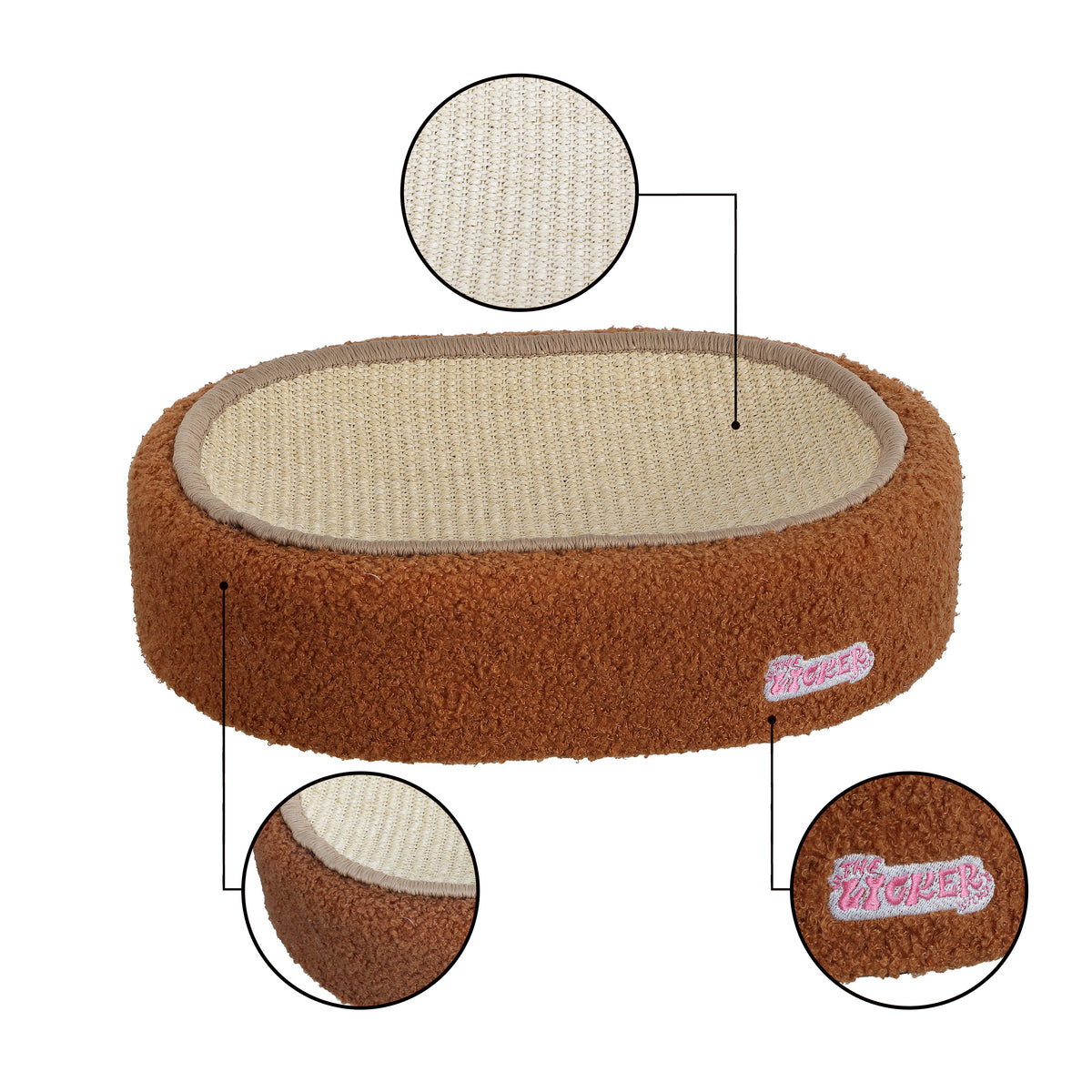 Jude 16 in. Modern Oval Sisal Cat Scratcher Lounge Bed with Soft Bouclé Raised Edge - Coffee