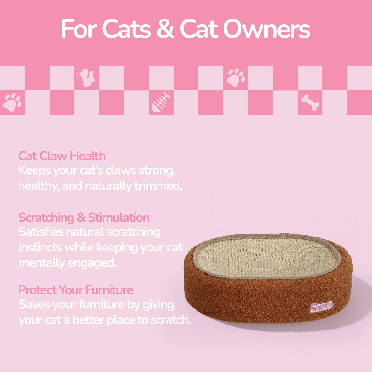 Jude 16 in. Modern Oval Sisal Cat Scratcher Lounge Bed with Soft Bouclé Raised Edge - Coffee