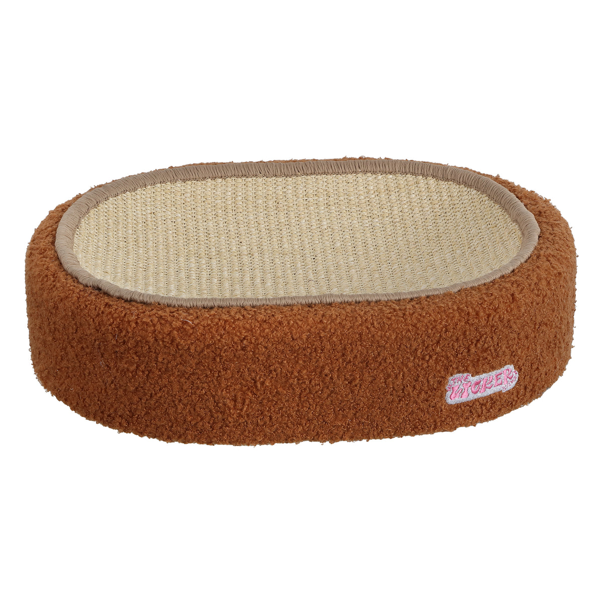 Jude 16 in. Modern Oval Sisal Cat Scratcher Lounge Bed with Soft Bouclé Raised Edge - Coffee
