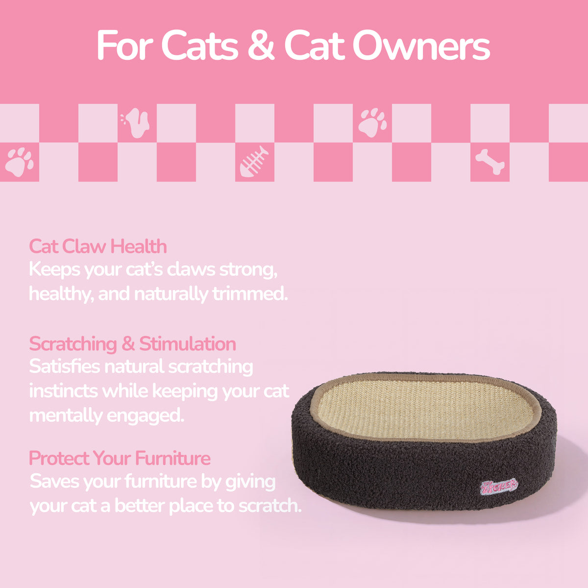 Jude 16 in. Modern Oval Sisal Cat Scratcher Lounge Bed with Soft Bouclé Raised Edge - Dark Gray