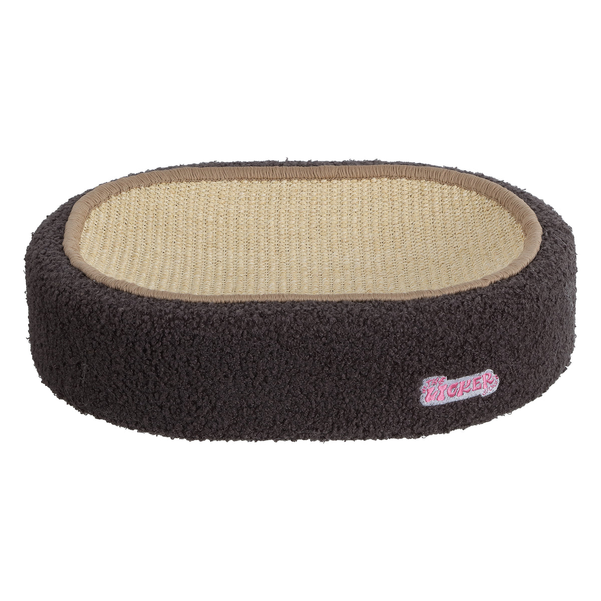 Jude 16 in. Modern Oval Sisal Cat Scratcher Lounge Bed with Soft Bouclé Raised Edge - Dark Gray